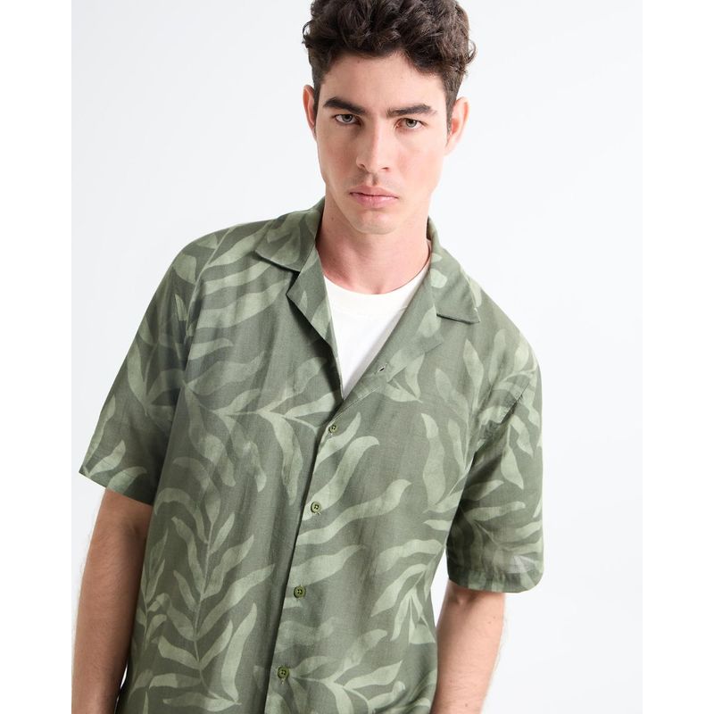 SEVEN SEVEN - Camisa Para Hombre Manga Corta Cuello Resort Color Verde Oscuro Marca Seven Seven #45012110