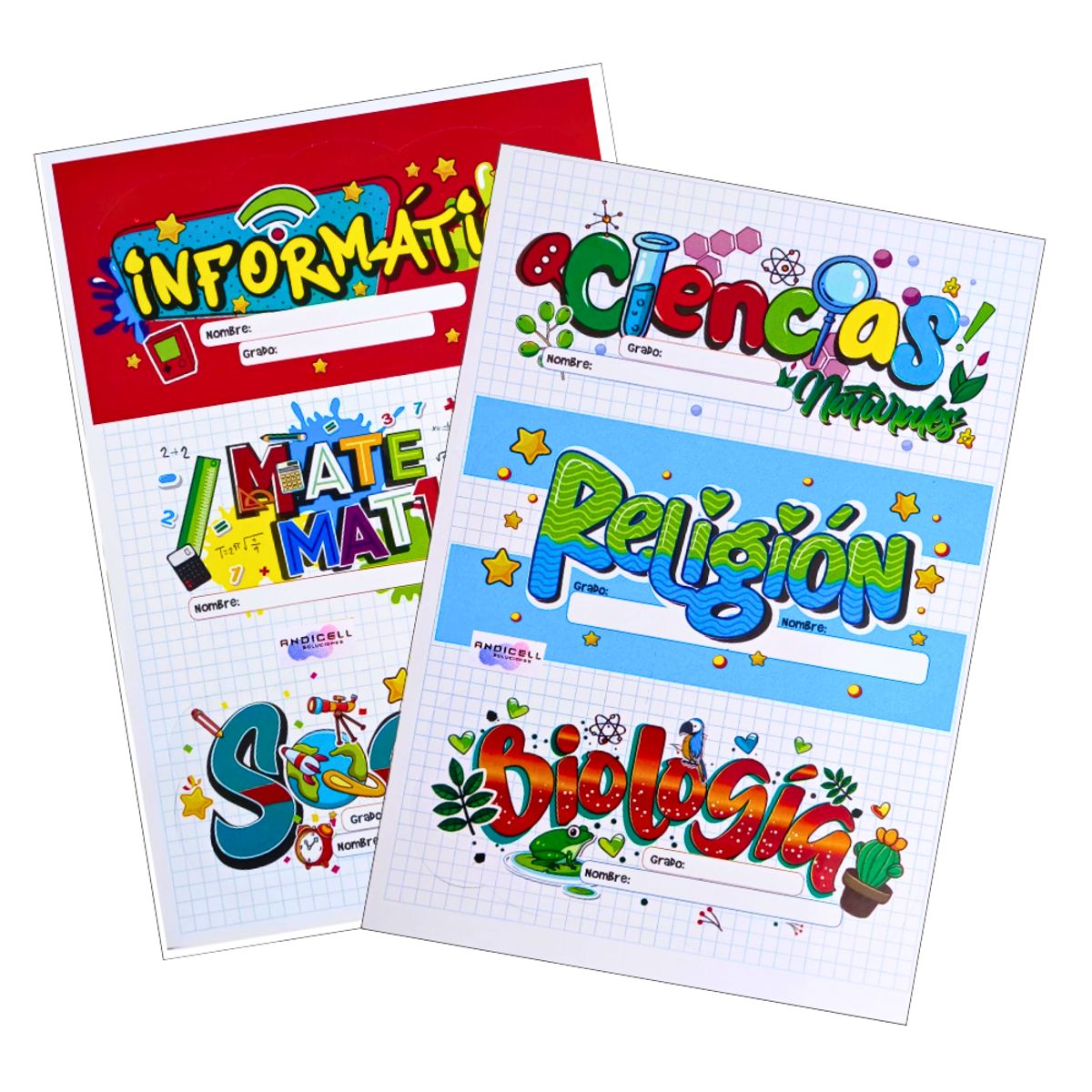 GENERICO - Set x 2 Stickers Materias en Español para Marcar Cuadernos