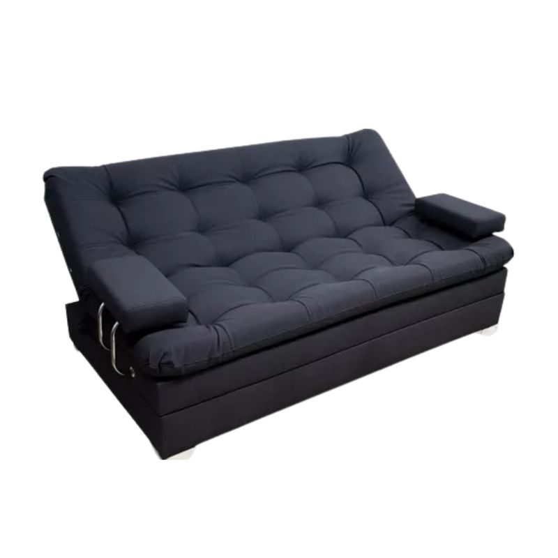 GENERICO - Sofá cama reclinable + baúl Negro Microfibra