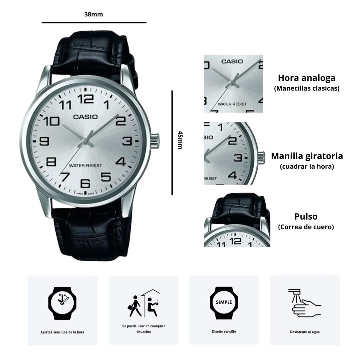 CASIO - Reloj Casio Modelo MTP-V001L-7B Diseño Elegante