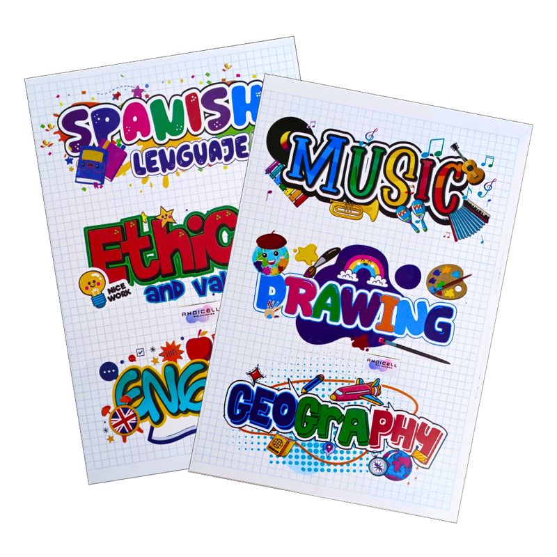 GENERICO - Set x 2 Stickers Materias en Inglés para Marcar Cuadernos