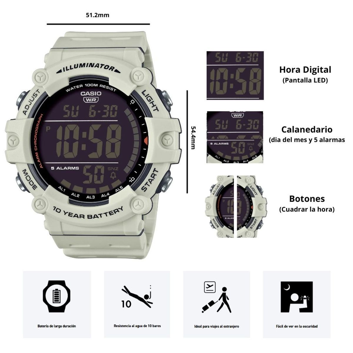 CASIO - Reloj Casio Modelo AE-1500WH-8B2 Diseño deportivo