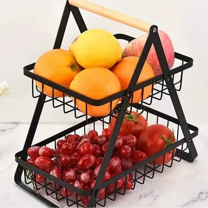 GENERICO - Canasta Fruteras Cesta De Fruta Acero De 2 Niveles Para Encimera