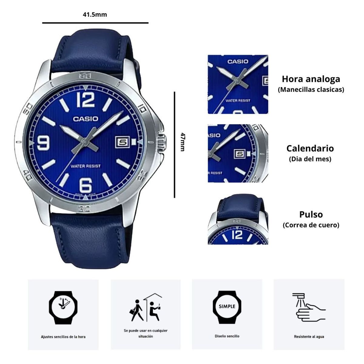 CASIO - Reloj Casio Modelo MTP-V004L-2B Diseño Elegante