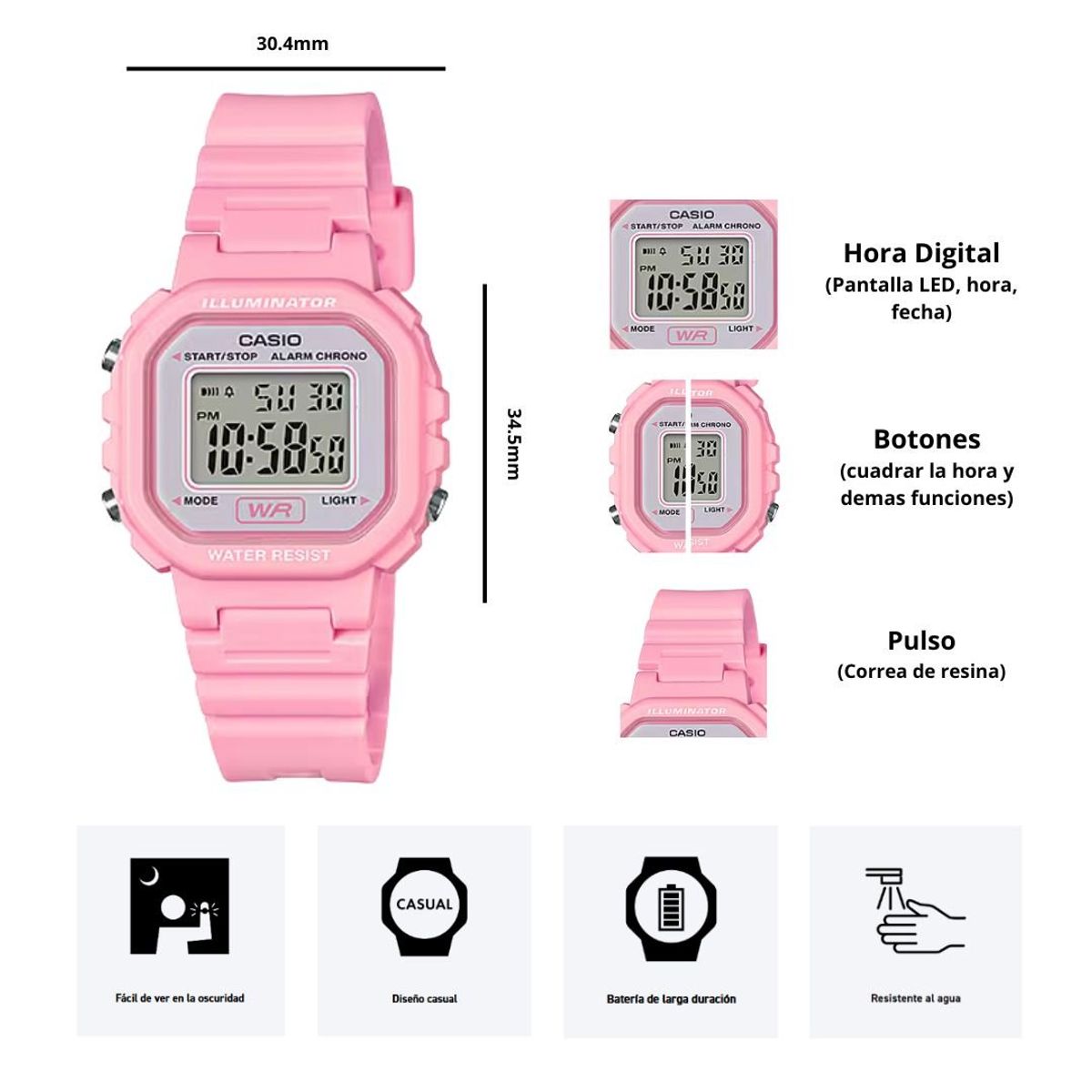 CASIO - Reloj Casio Dama LA-20WH-4A1 Diseño Deportivo