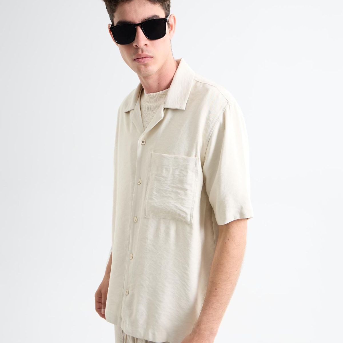 SEVEN SEVEN - Camisa Resort  Para Hombre Beige Seven Seven