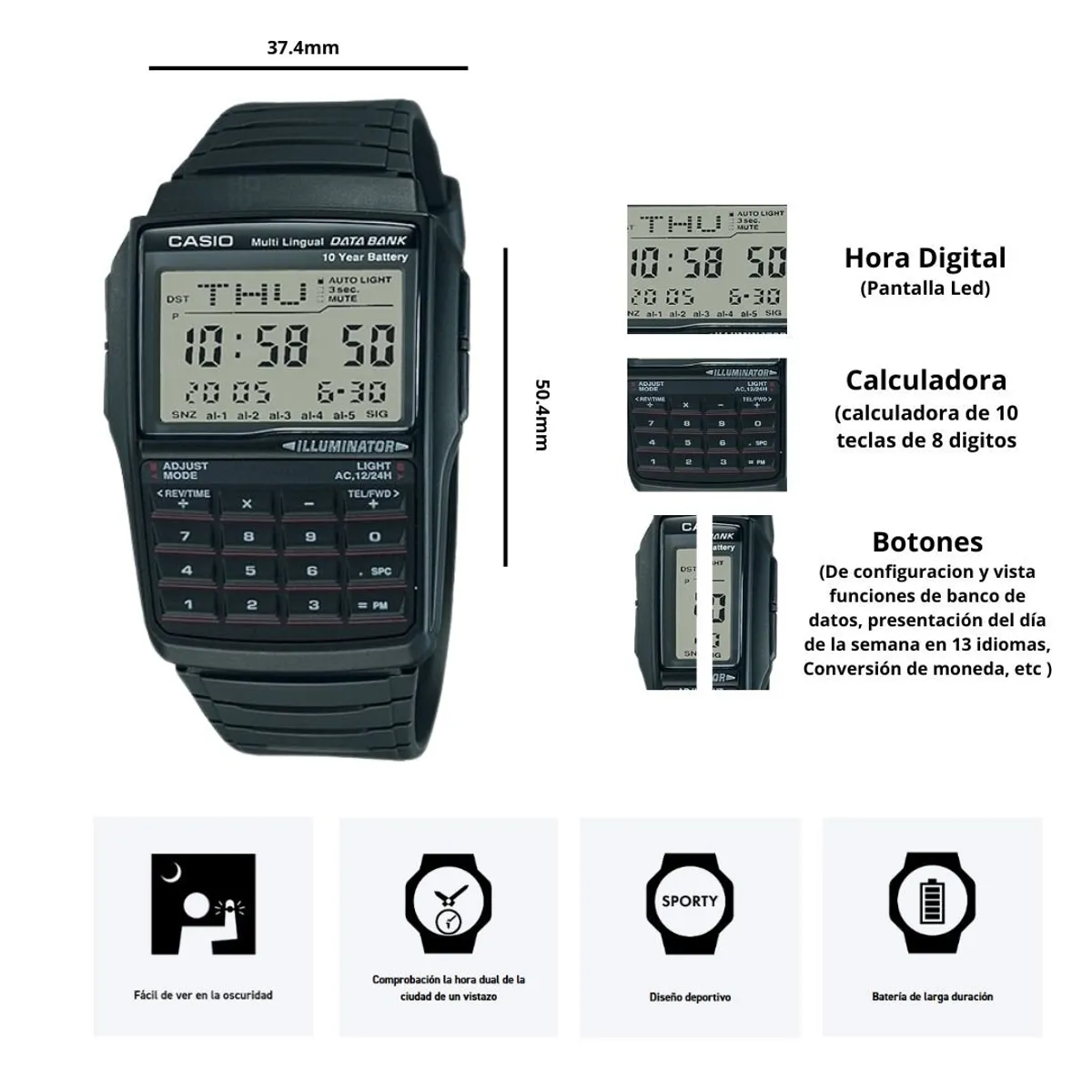 CASIO - Reloj Casio Modelo DBC-32-1A Calculadora Diseño Vintage
