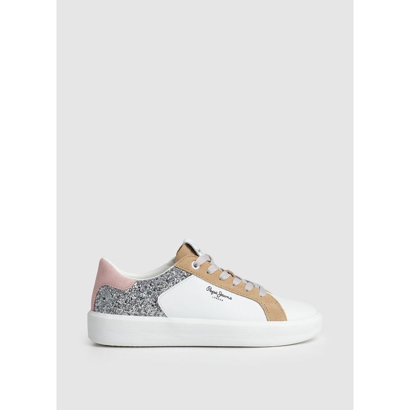 PEPE JEANS - Tenis Dobbie Mix Blanco y Beige Para Mujer