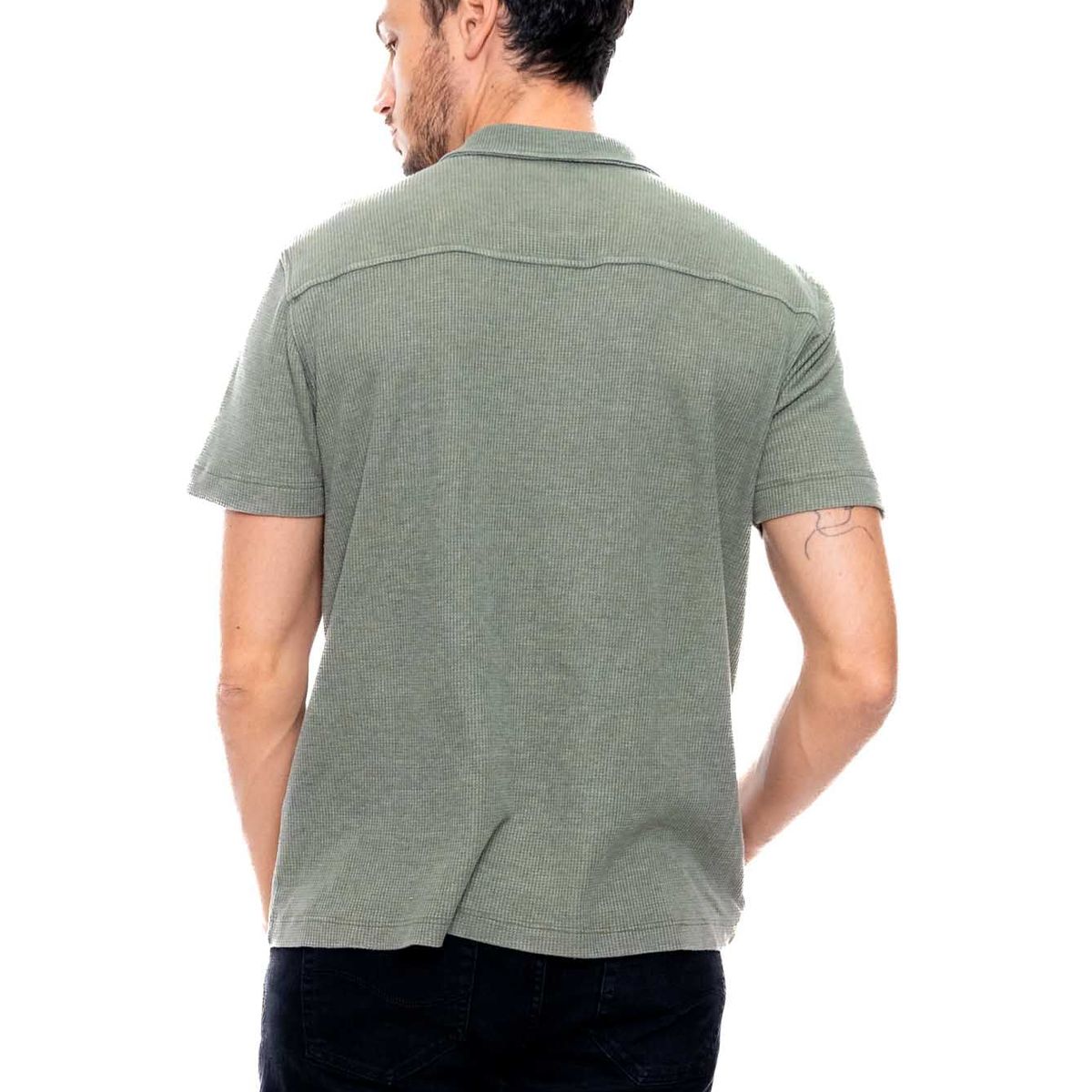 COLOR BLUE - Camisa Manga Corta Unicolor En Tela Galleta