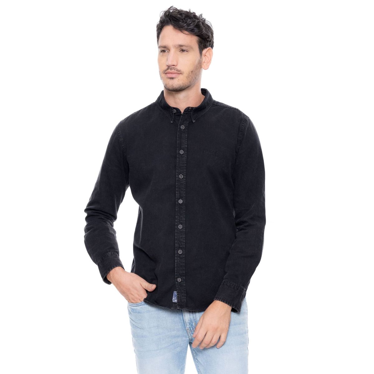 COLOR BLUE - Camisa Manga Larga Unicolor