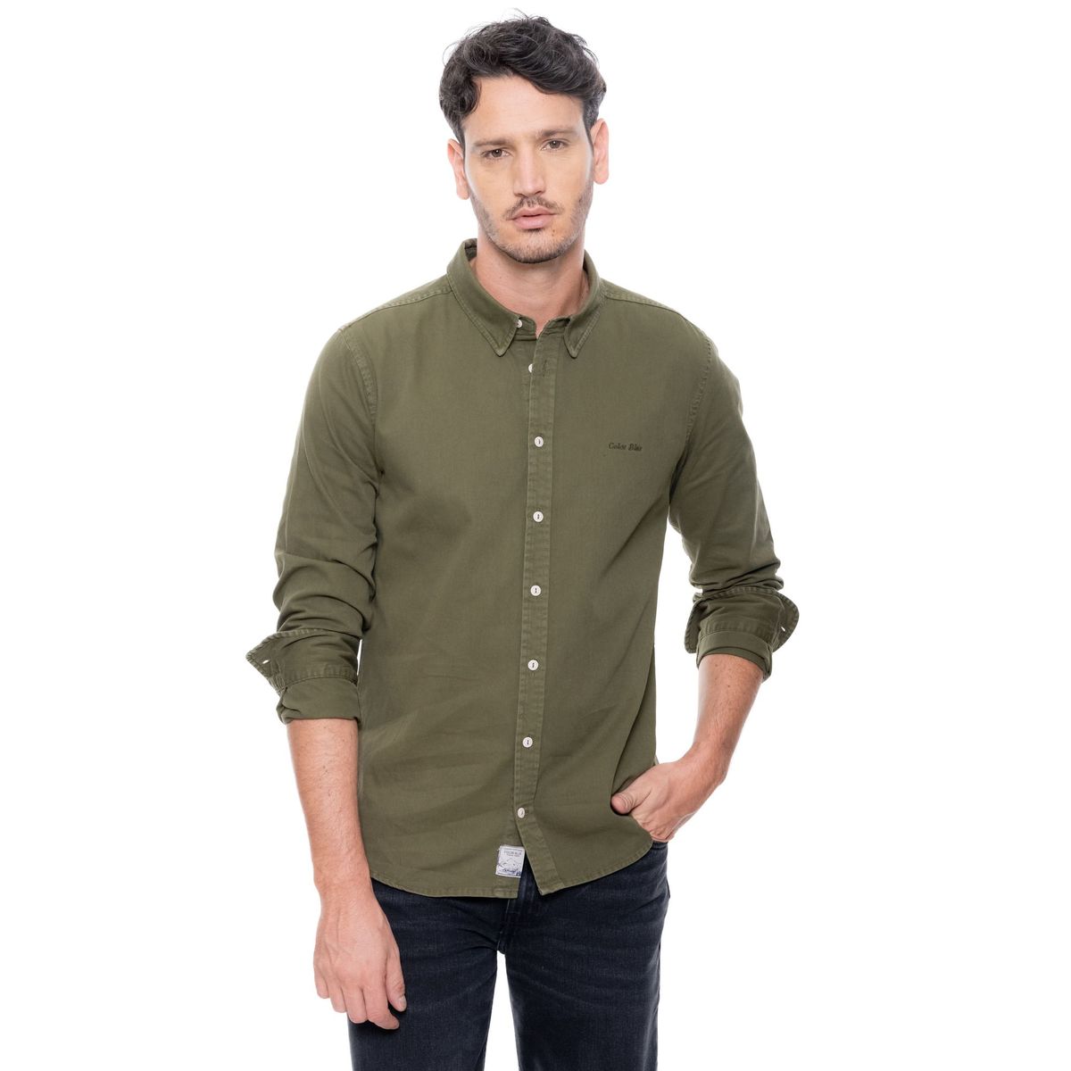 COLOR BLUE - Camisa Manga Larga Unicolor