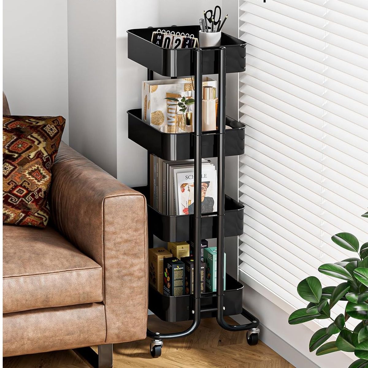 ONE PIXEL - Carrito de Almacenamiento de 4 Niveles para Cocina Negro