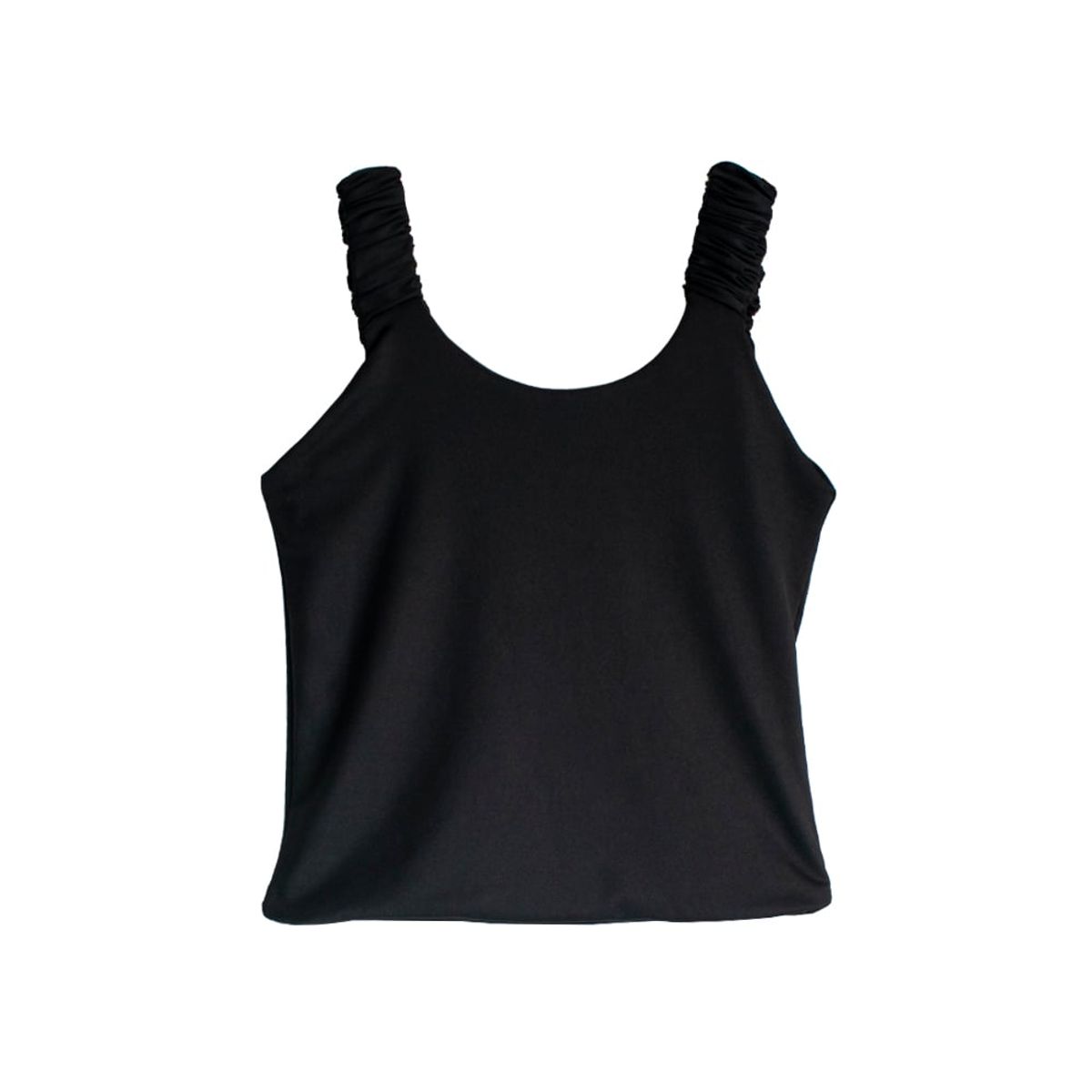 SYK - Crop Top Corto Manga Sisa Tira Fruncido Negro