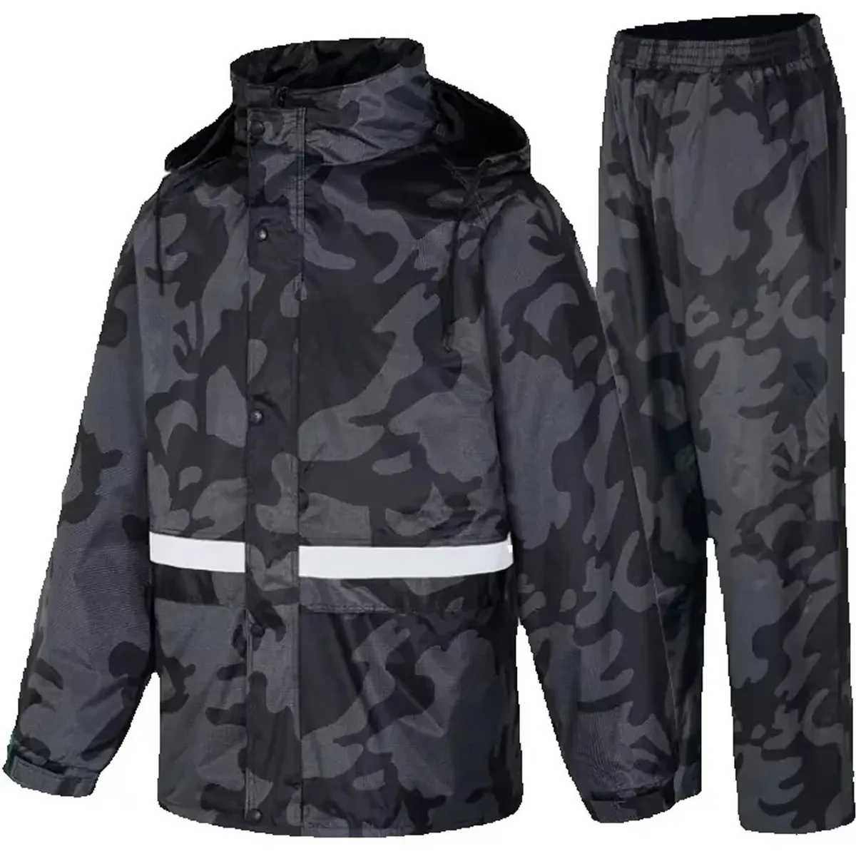 ONE PIXEL - Chaqueta Pantalón Impermeable Camuflado Con Capota Negro L