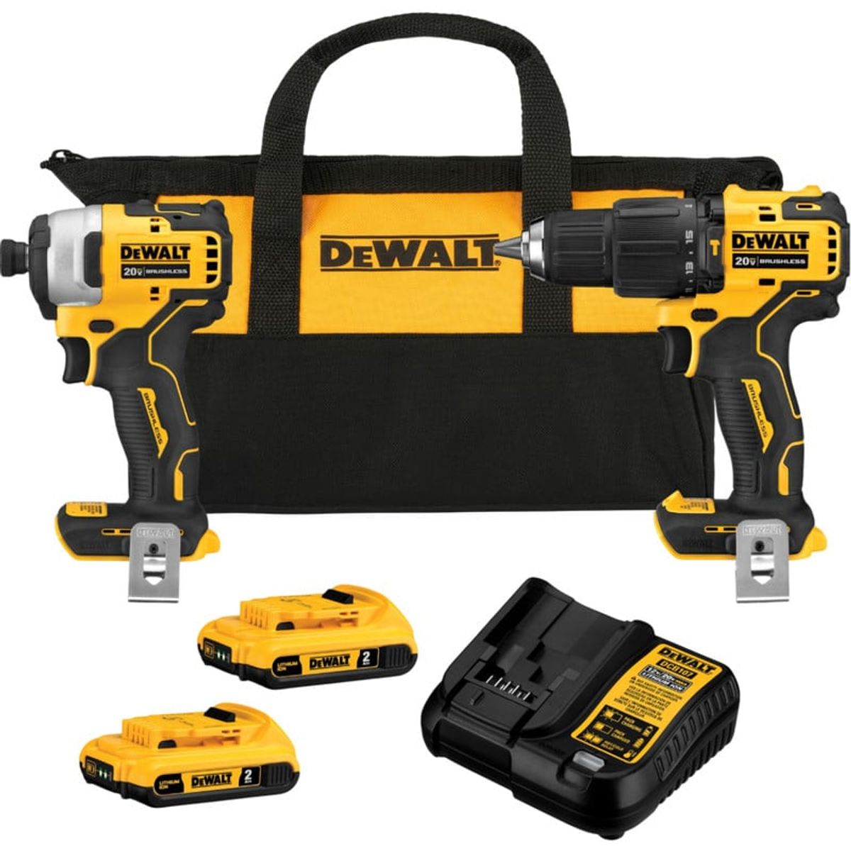 DEWALT - Taladro 1/2"18v+atornillador+2 baterías 2ah+1 baterías 4ah