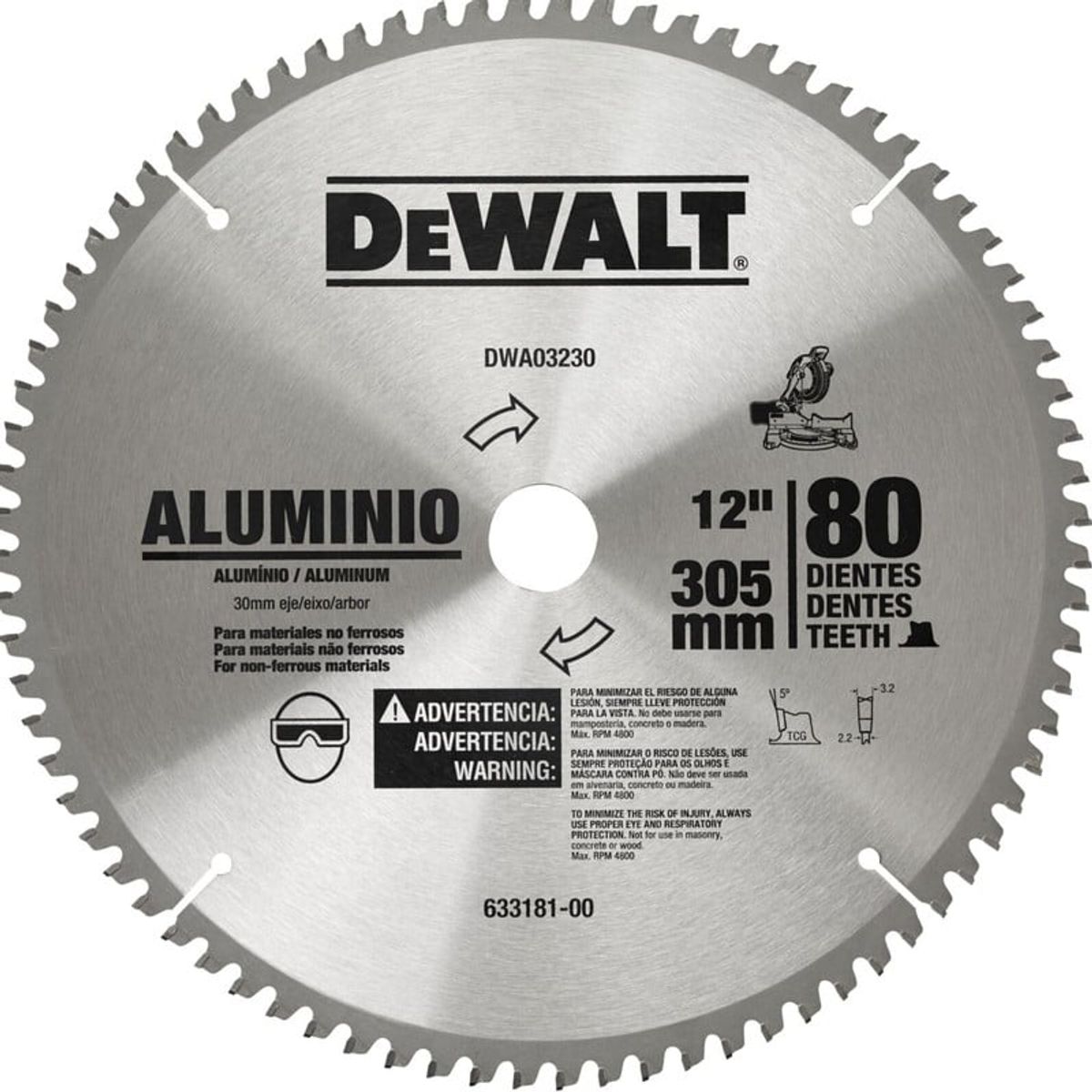 DEWALT - Disco sierra para aluminio 12" x 80 dientes