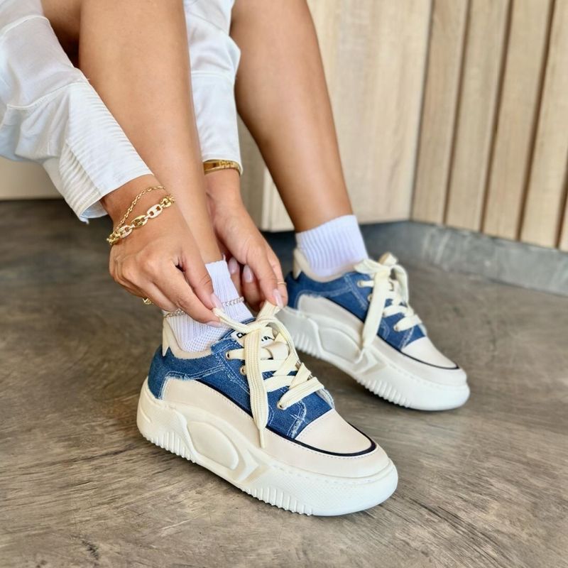 GENERICO - Tenis Mujer Lona Suela Alta Plataforma Dama Zapato Tela- Azul