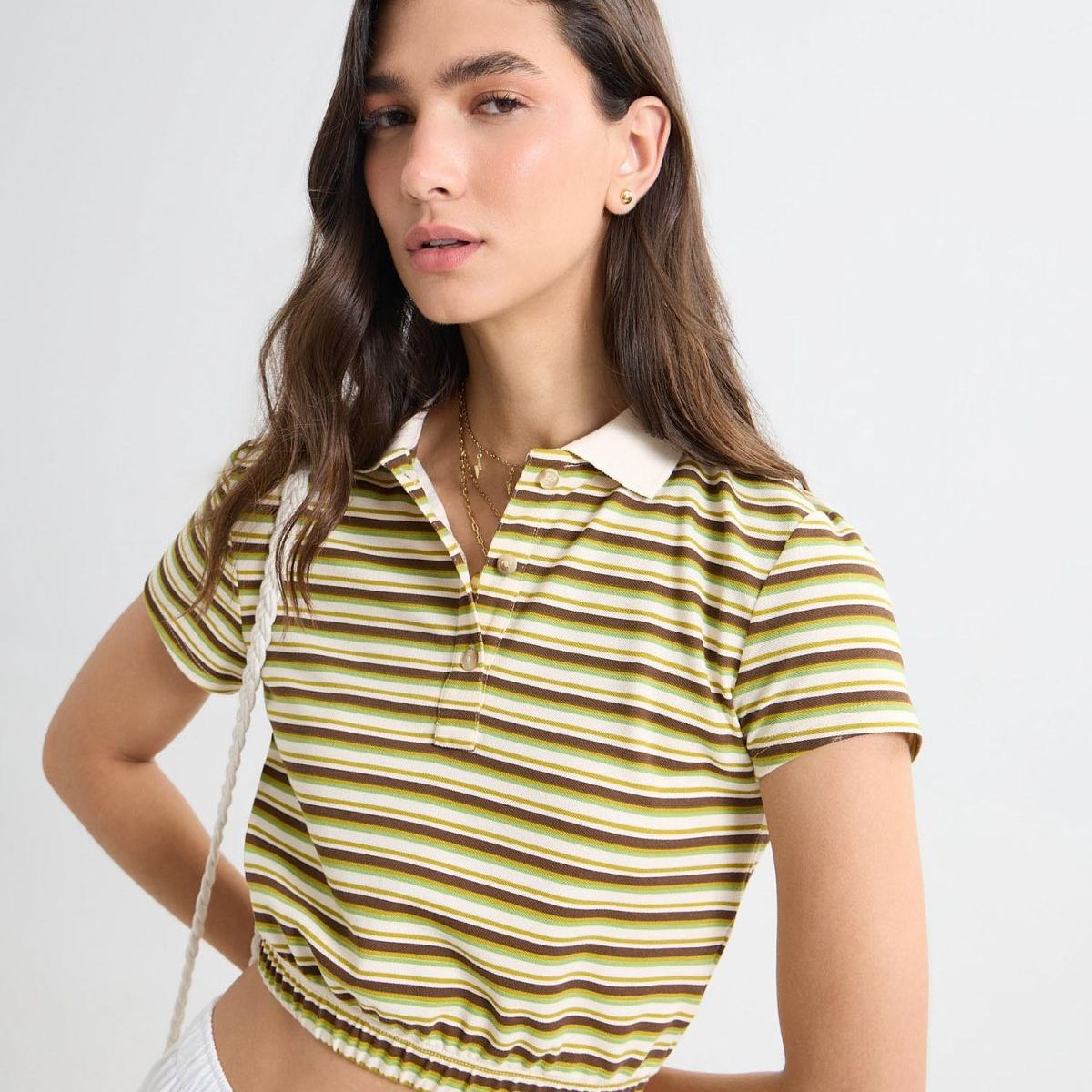 SEVEN SEVEN - Crop Top Cuello Polo  Para Mujer Café Seven Seven