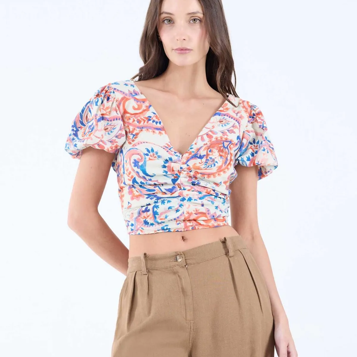 SEVEN SEVEN - Blusa Estampado Paisley  Para Mujer Terracota Seven Seven