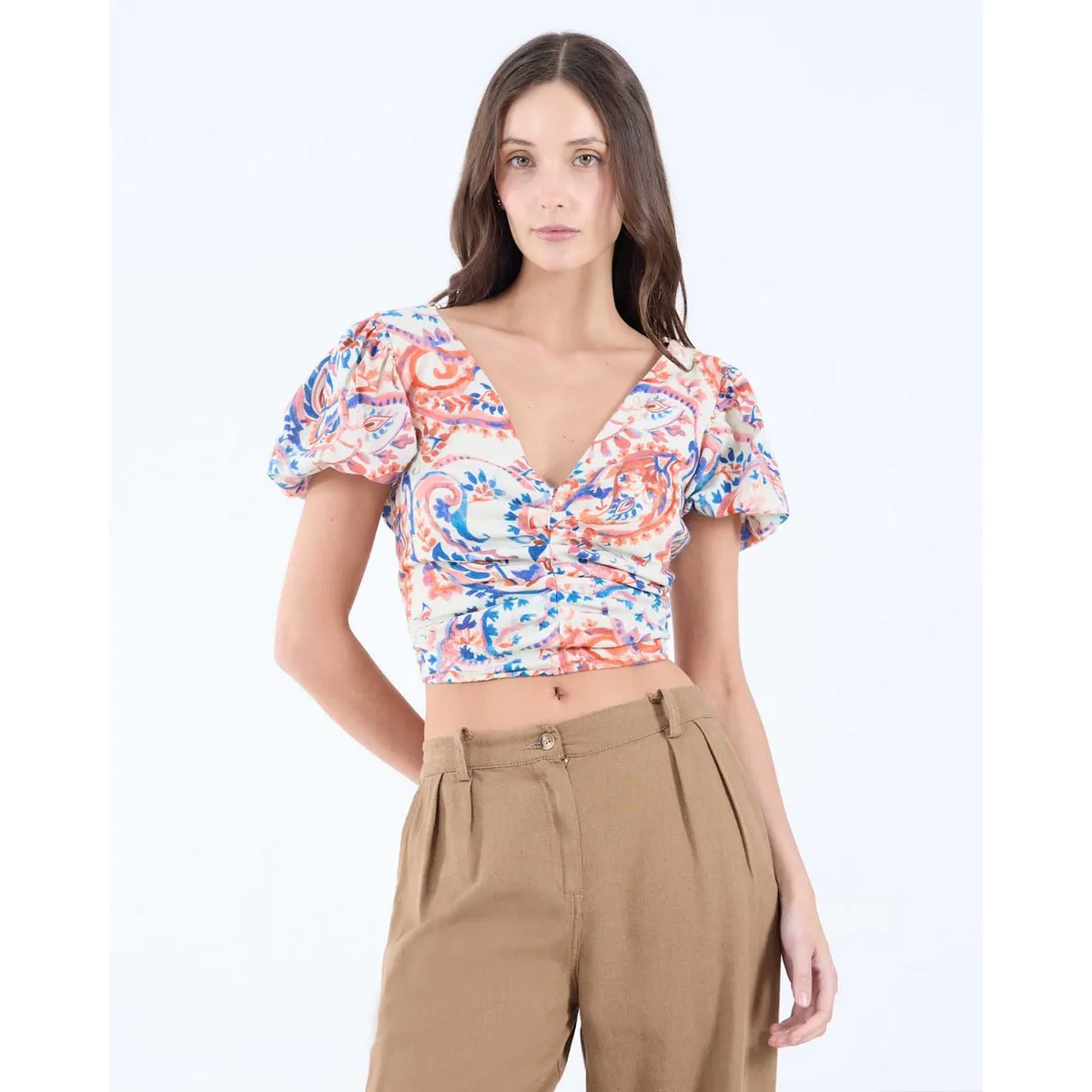 SEVEN SEVEN - Blusa Estampado Paisley  Para Mujer Terracota Seven Seven