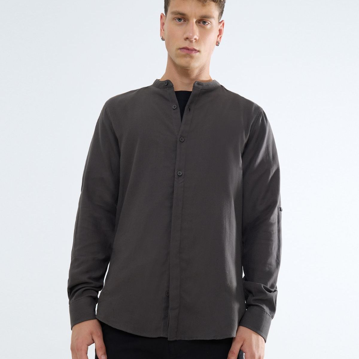 SEVEN SEVEN - Camisa Cuello Mao  Para Hombre Verde Seven Seven