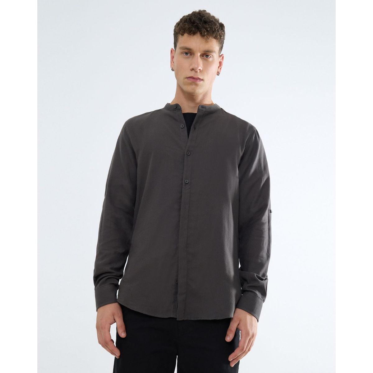 SEVEN SEVEN - Camisa Cuello Mao  Para Hombre Verde Seven Seven