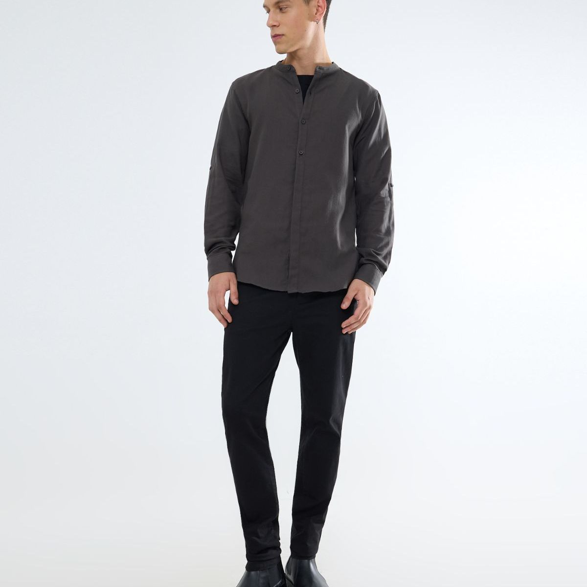 SEVEN SEVEN - Camisa Cuello Mao  Para Hombre Verde Seven Seven