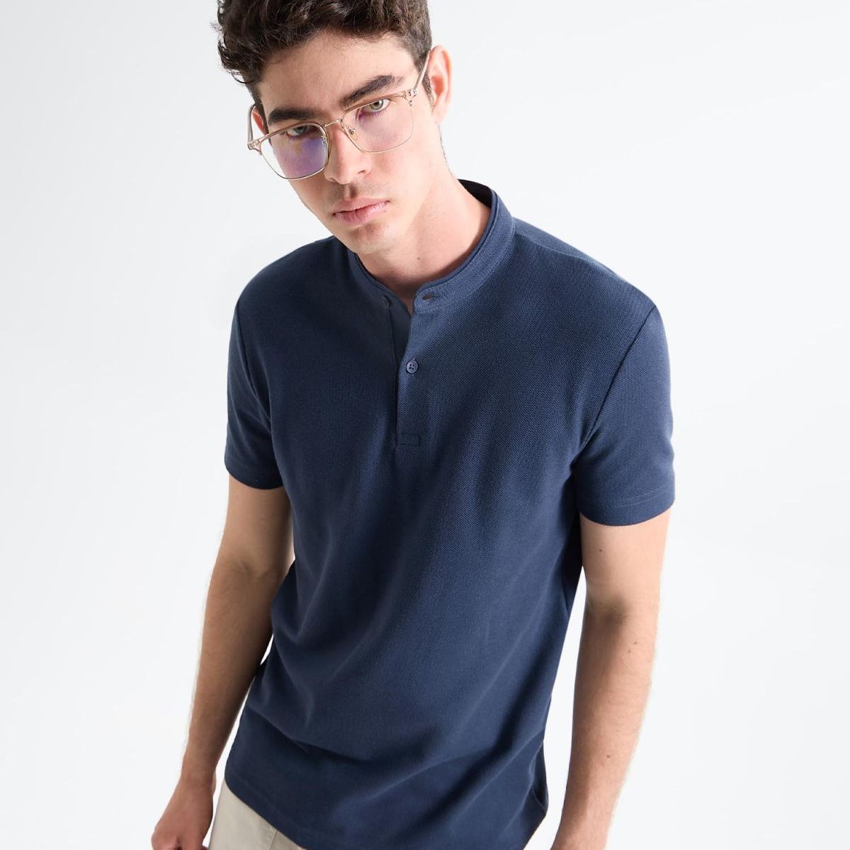 SEVEN SEVEN - Polo Para Hombre Cuello Mao  Color Azul Oscuro Marca Seven Seven #45110856