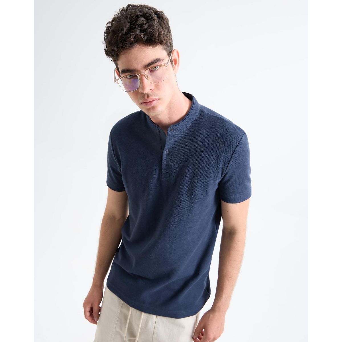 SEVEN SEVEN - Polo Para Hombre Cuello Mao  Color Azul Oscuro Marca Seven Seven #45110856