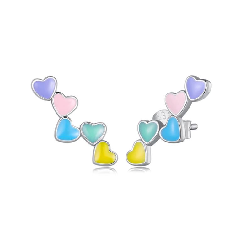 ALHAJAS - Aretes Topos Alhajas Para Mujer Corazones Multicolor En Plata 925