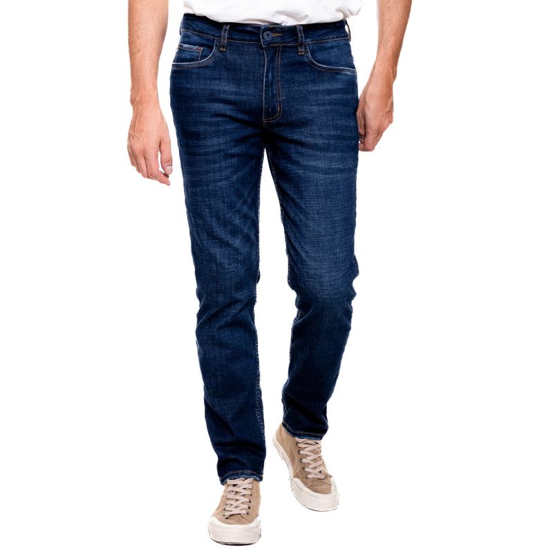 COLOR BLUE - Regular Fit Jeans Tono Oscuro Con Reservas