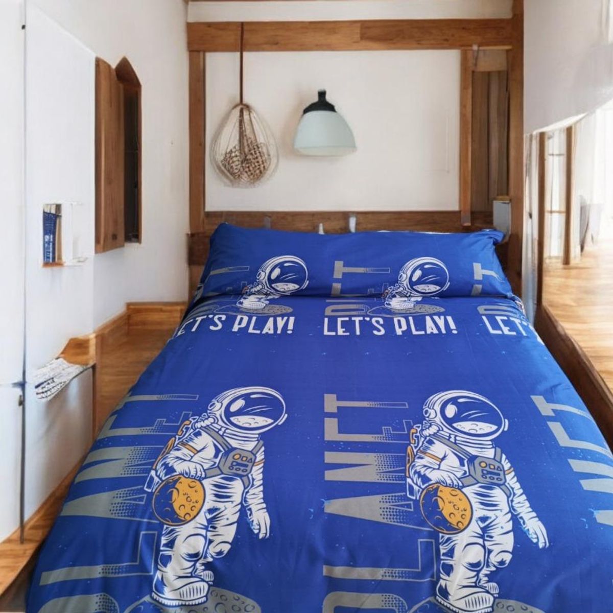 SIRENITAS - Juego de sabanas Cama Sencilla Azul Astronauta