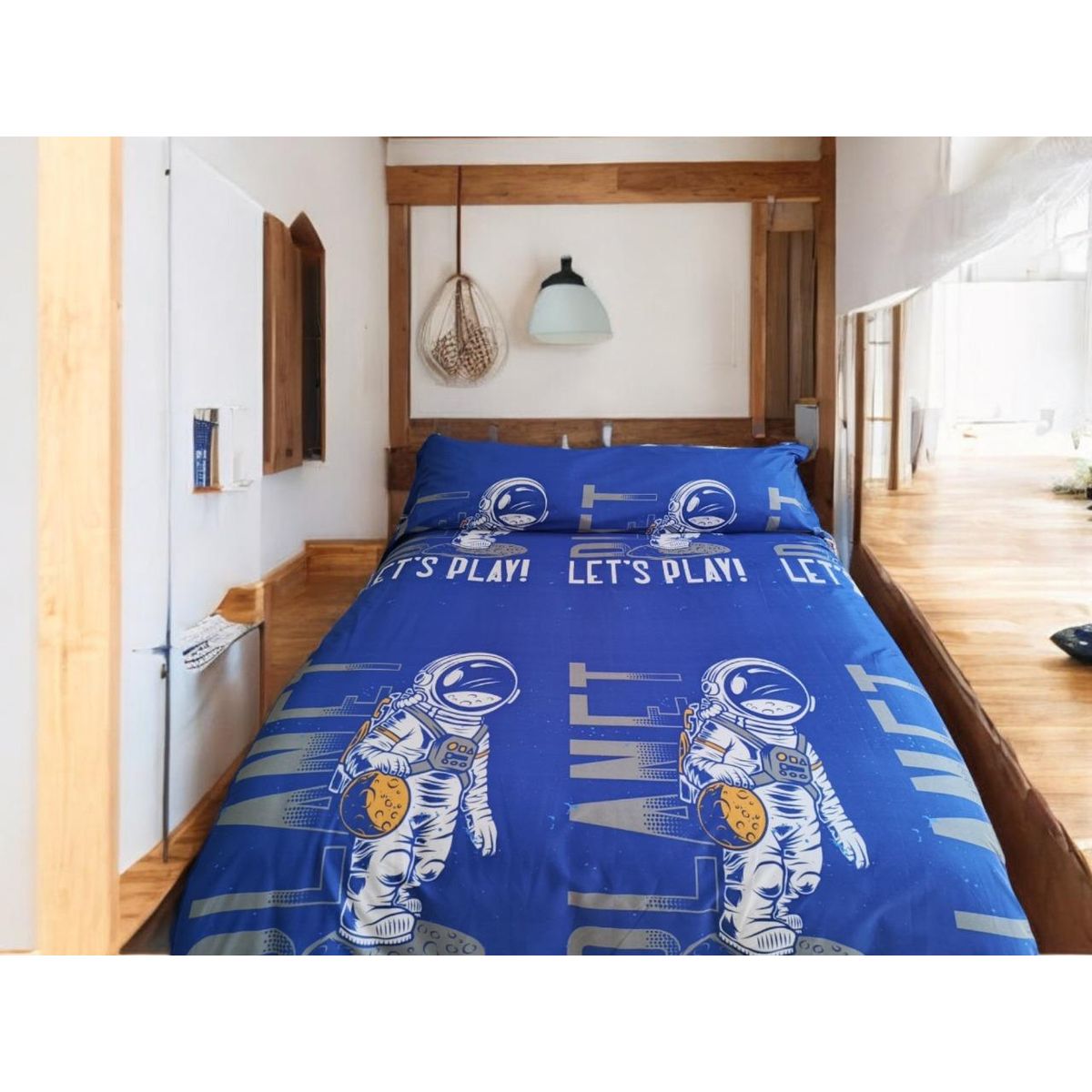 SIRENITAS - Juego de sabanas Cama Sencilla Azul Astronauta