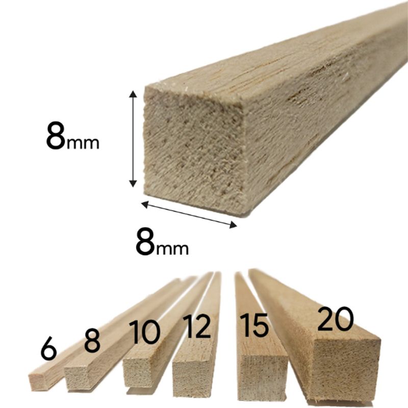 GENERICO - Palo Balso Cuadrado 10mm X 10mm 90 Cm De Largo X 10 Unidades