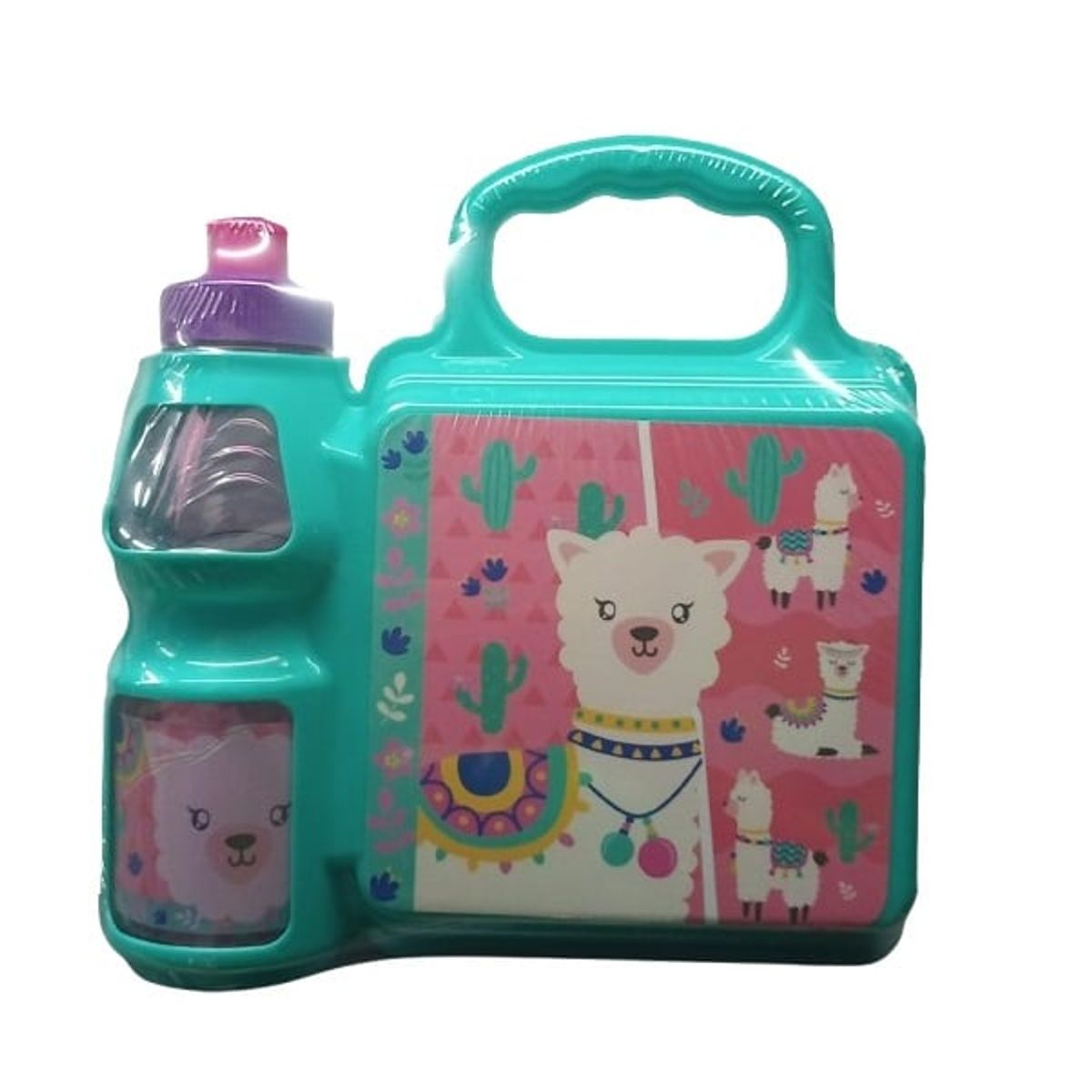 JUGANDO Y EDUCANDO - Lonchera Color Celeste Diseño Llama Con Termo Para Niños