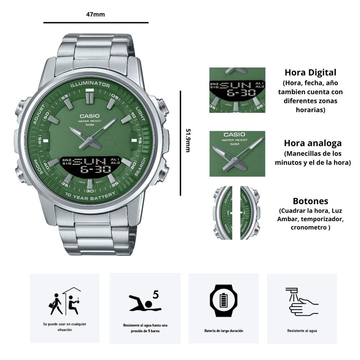 CASIO - Reloj Casio AMW-880D-3A Diseño Elegante