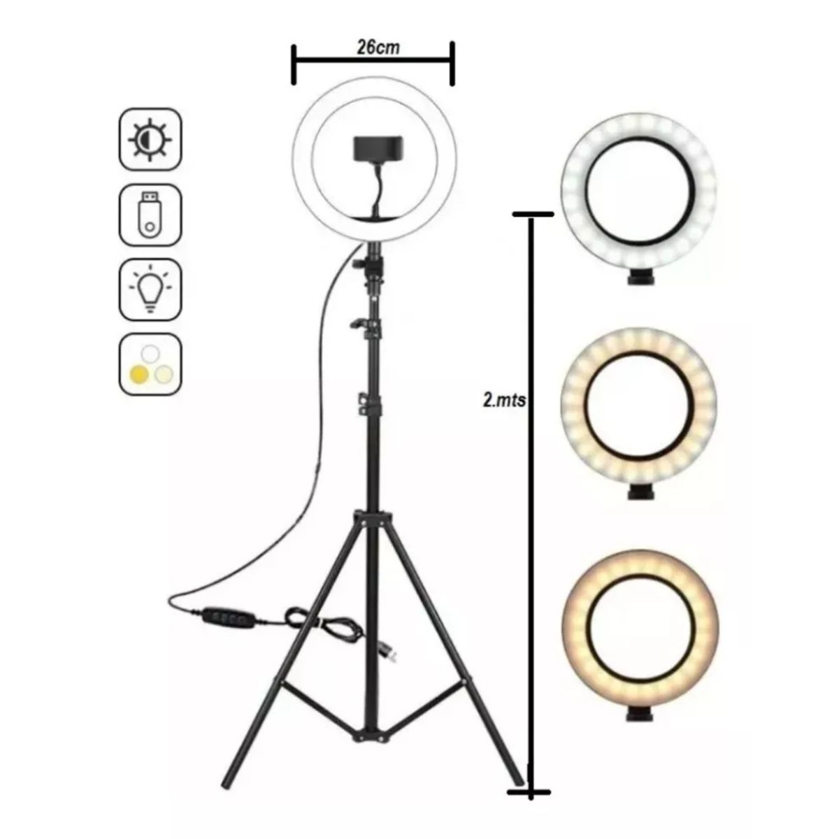 JOMA - Aro De Luz 26 Cm Led Cálido + Trípode De 2 Metros