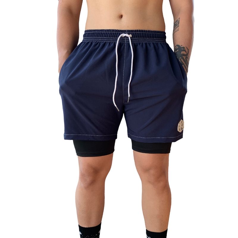 Pantaloneta deportiva hombre GYM con licra Azul SAMDEL