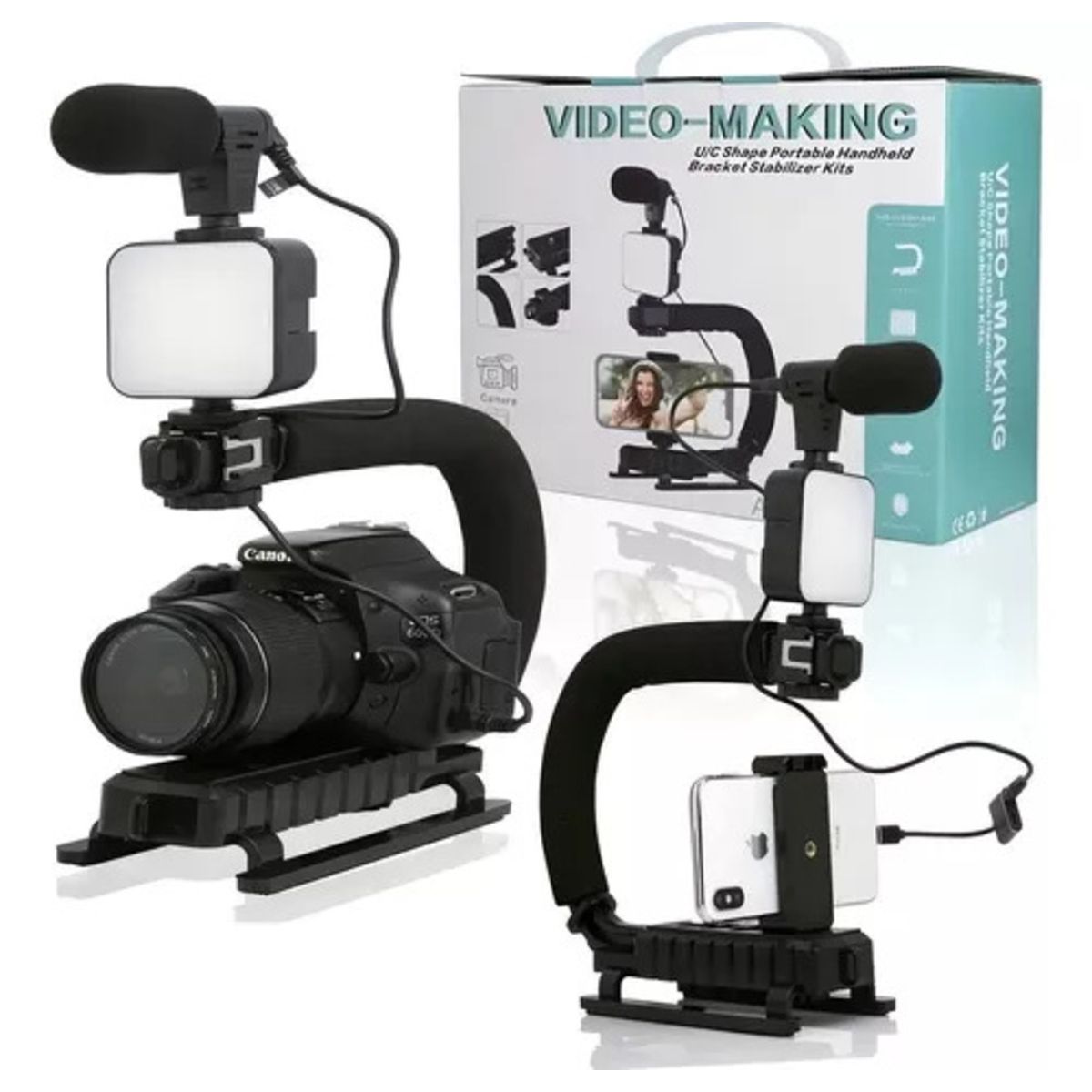 SEISA - Estabilizador Cámara Y Celular Luz Led Micrófono Con Control