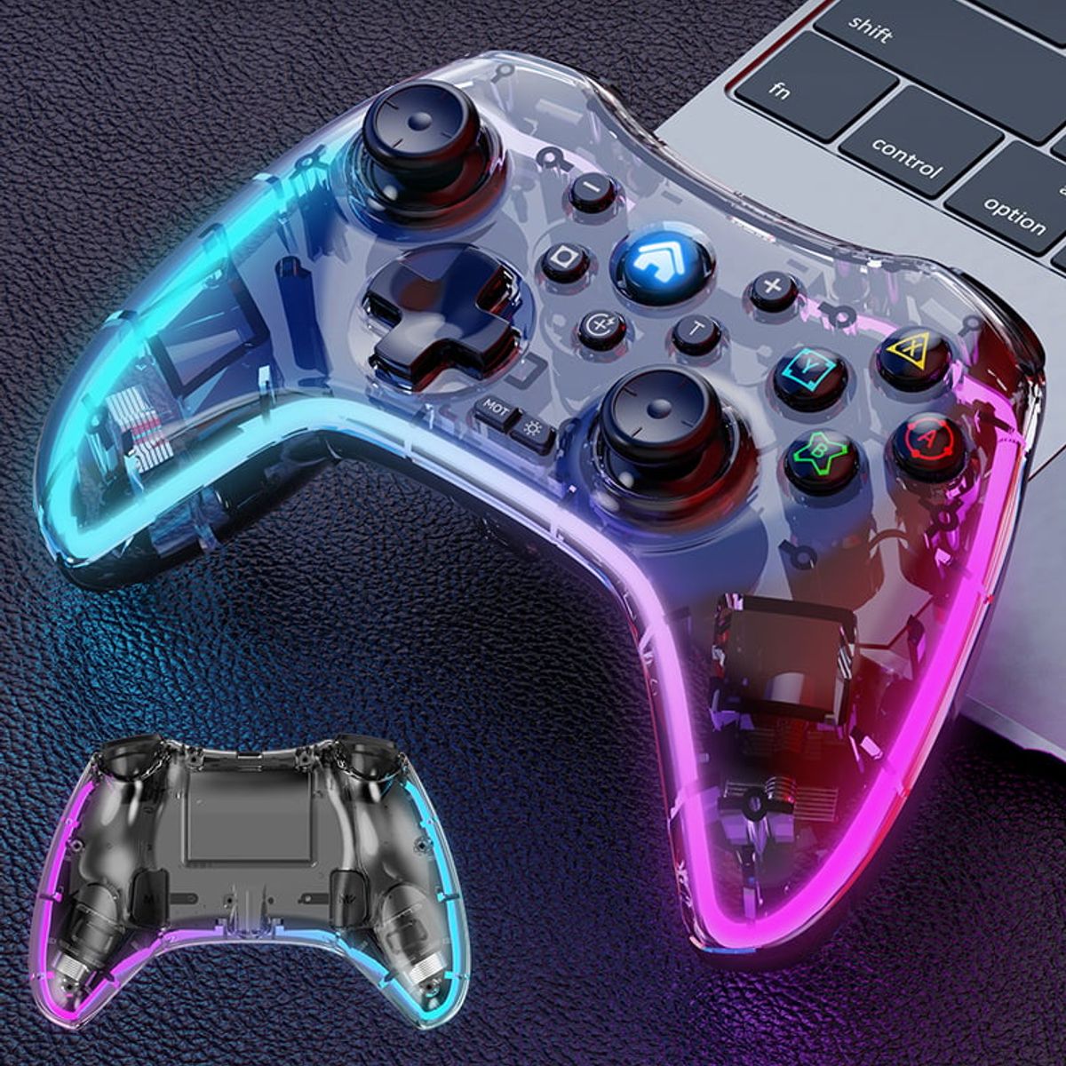 GENERICO - Control Inalámbrico Gamepad Transparente RGB  LH3