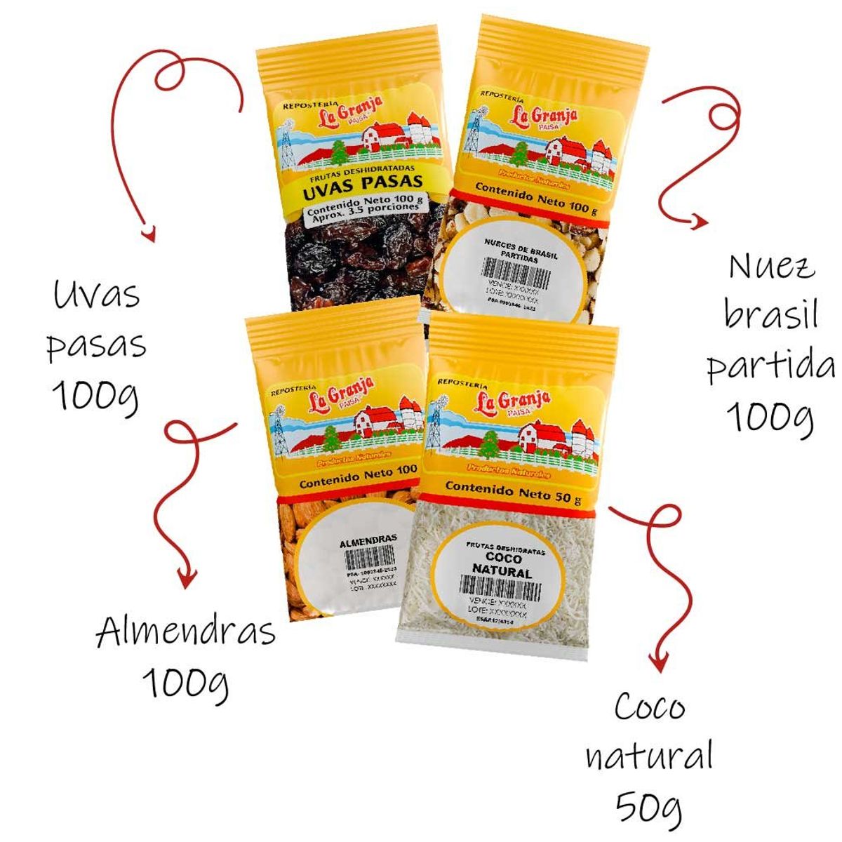 LA GRANJA PAISA - Almendra Coco Uvas Pasas Nuez Brasil 100g