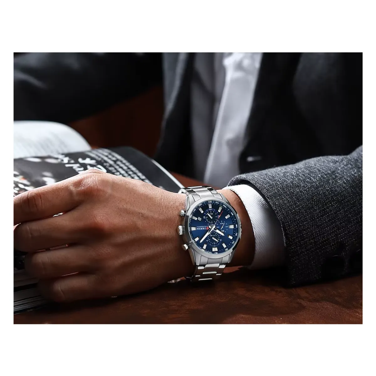 CURREN - Reloj CURREN 8445 Cronógrafo Hombre Plateado Azul