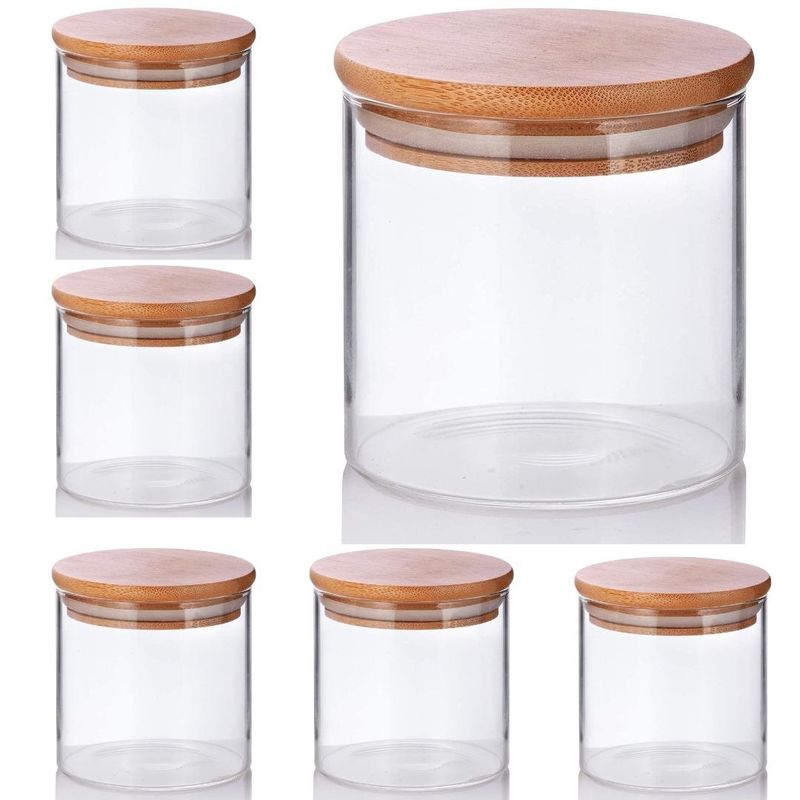 GENERICO - Frascos Vidrio Tarros Con Tapa En Bambu 9cm X 10cm set X6 unid
