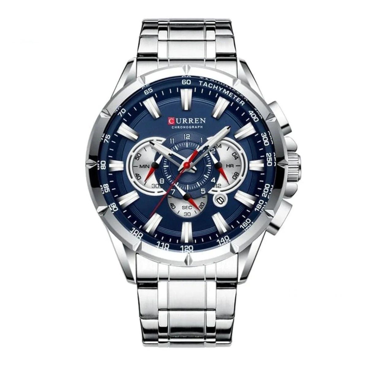 CURREN - Reloj Curren 8363 Para Hombre - Cronógrafo Acero Inoxidable Plateado Azul