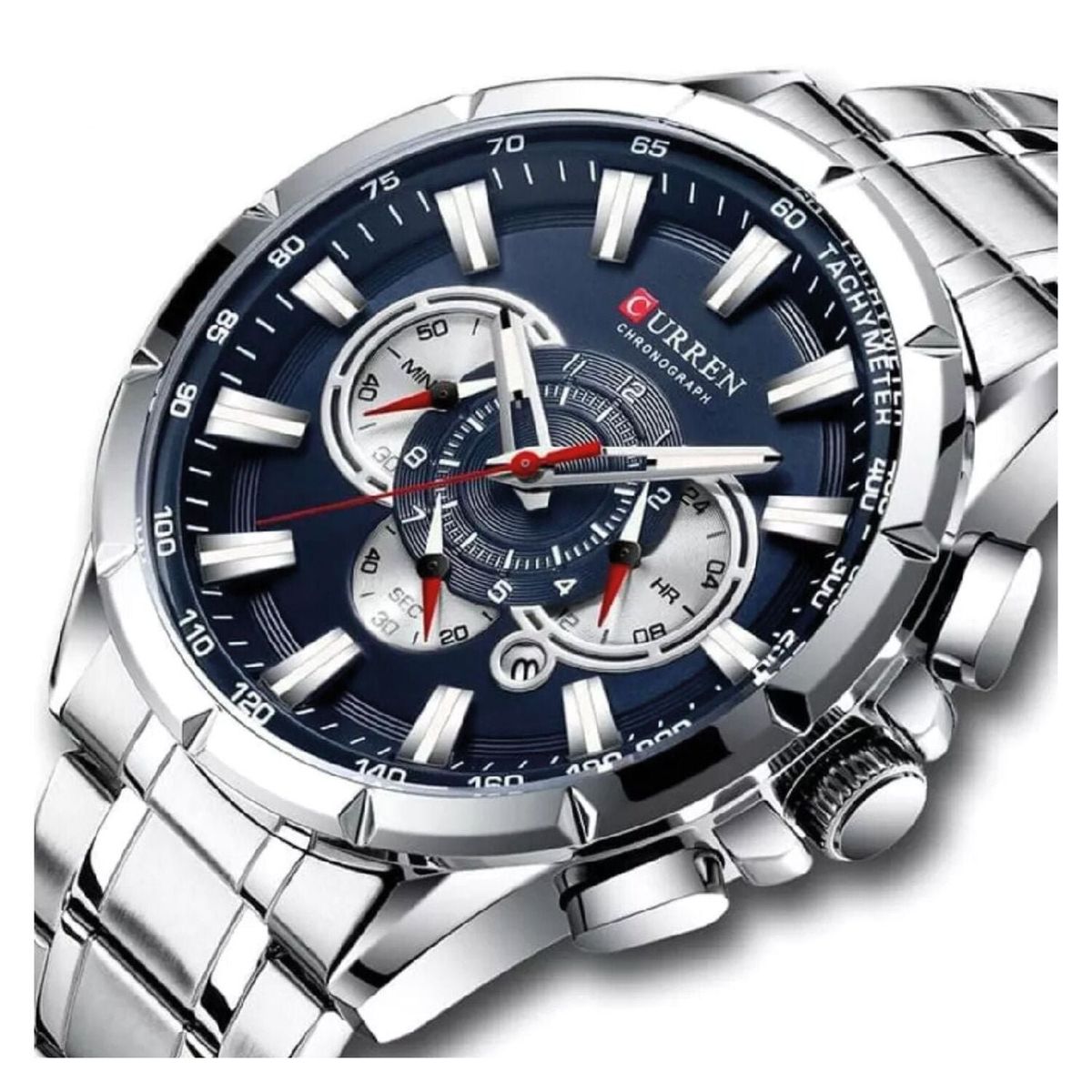 CURREN - Reloj Curren 8363 Para Hombre - Cronógrafo Acero Inoxidable Plateado Azul