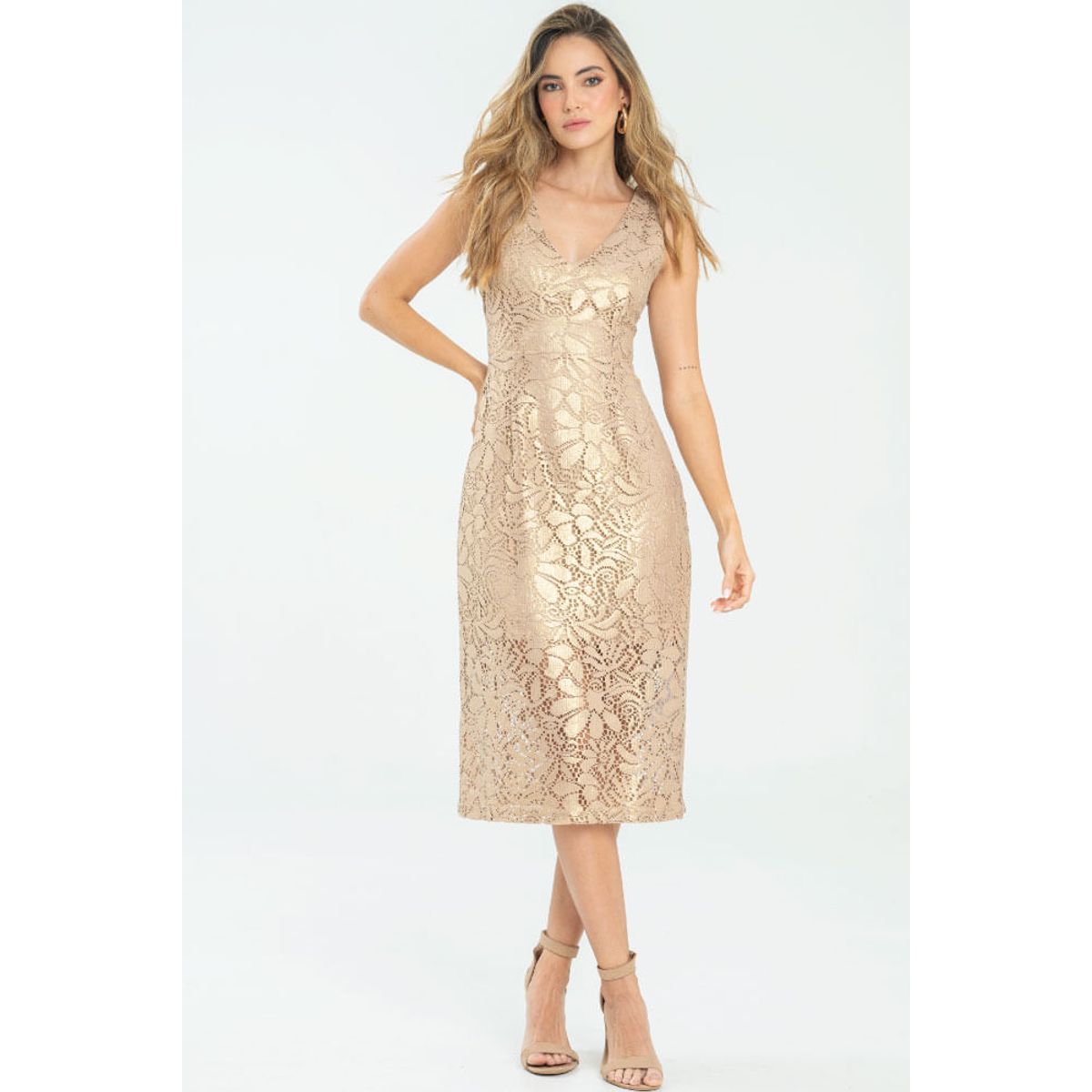RAGGED - Vestido gold encaje Beige medio Ragged