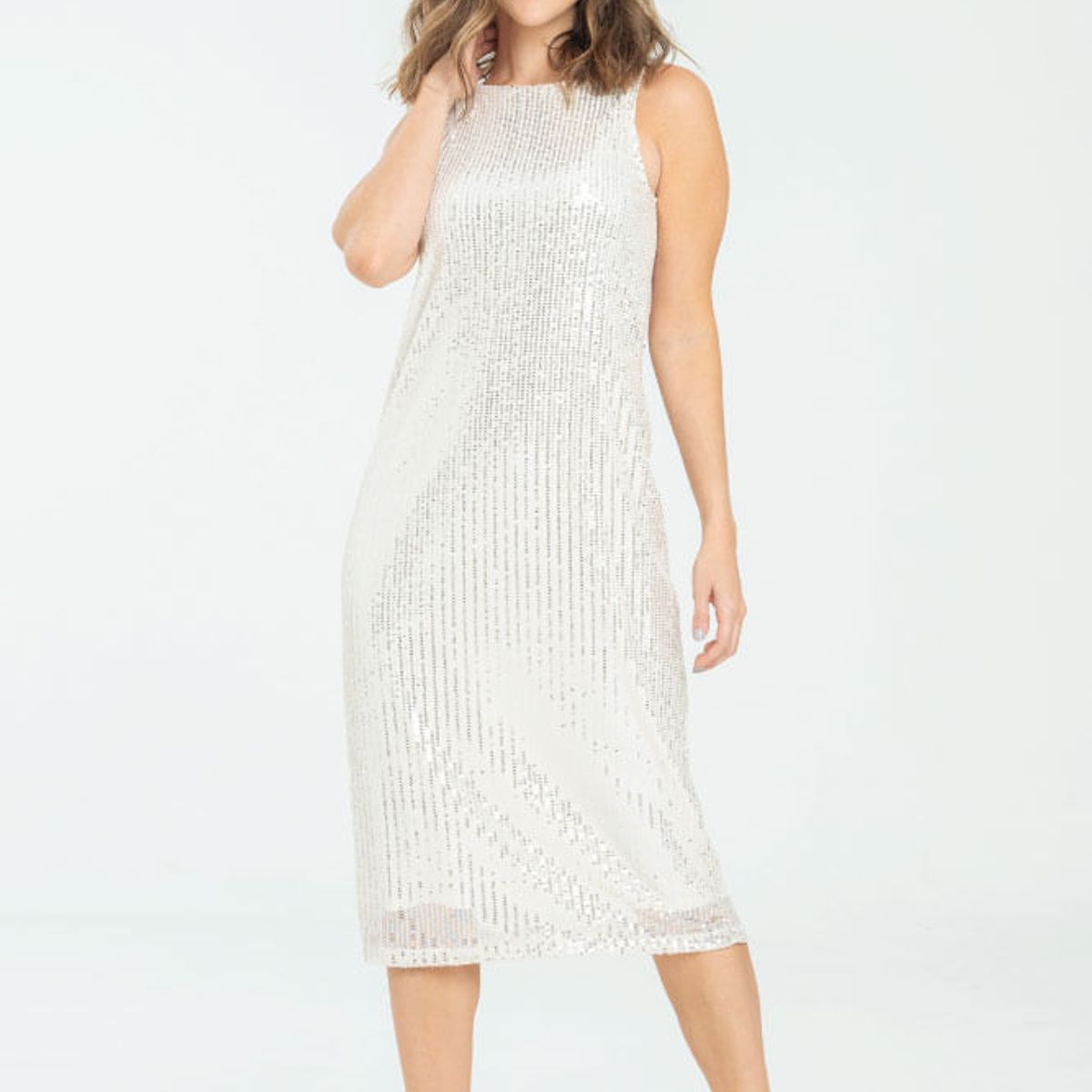 RAGGED - Vestido midi lentejuelas Beige claro Ragged