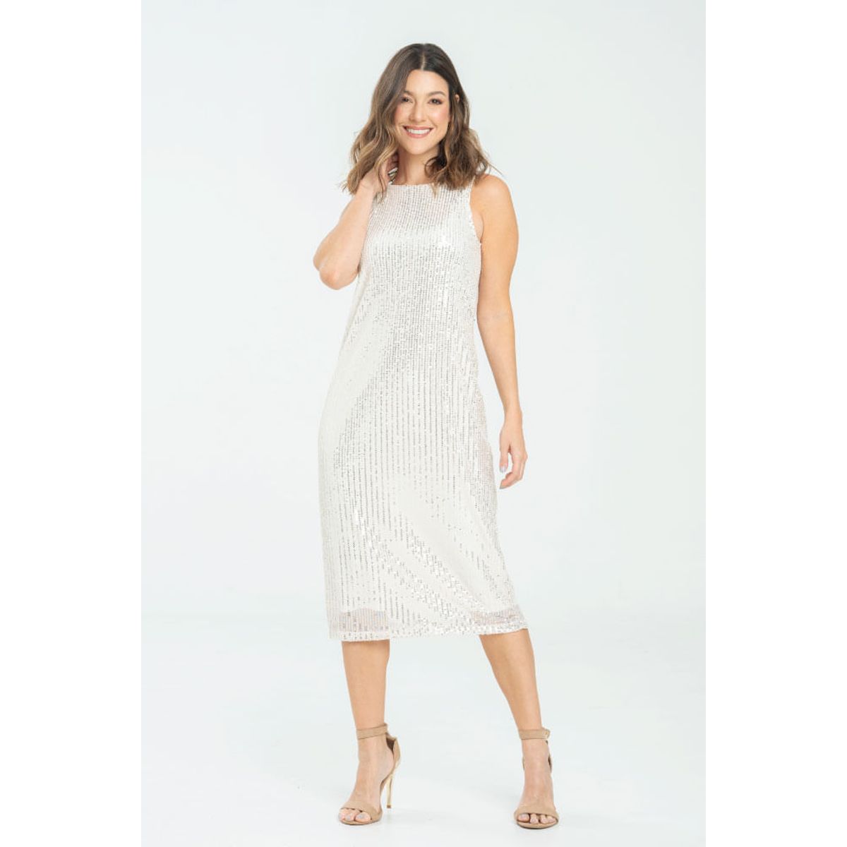 RAGGED - Vestido midi lentejuelas Beige claro Ragged