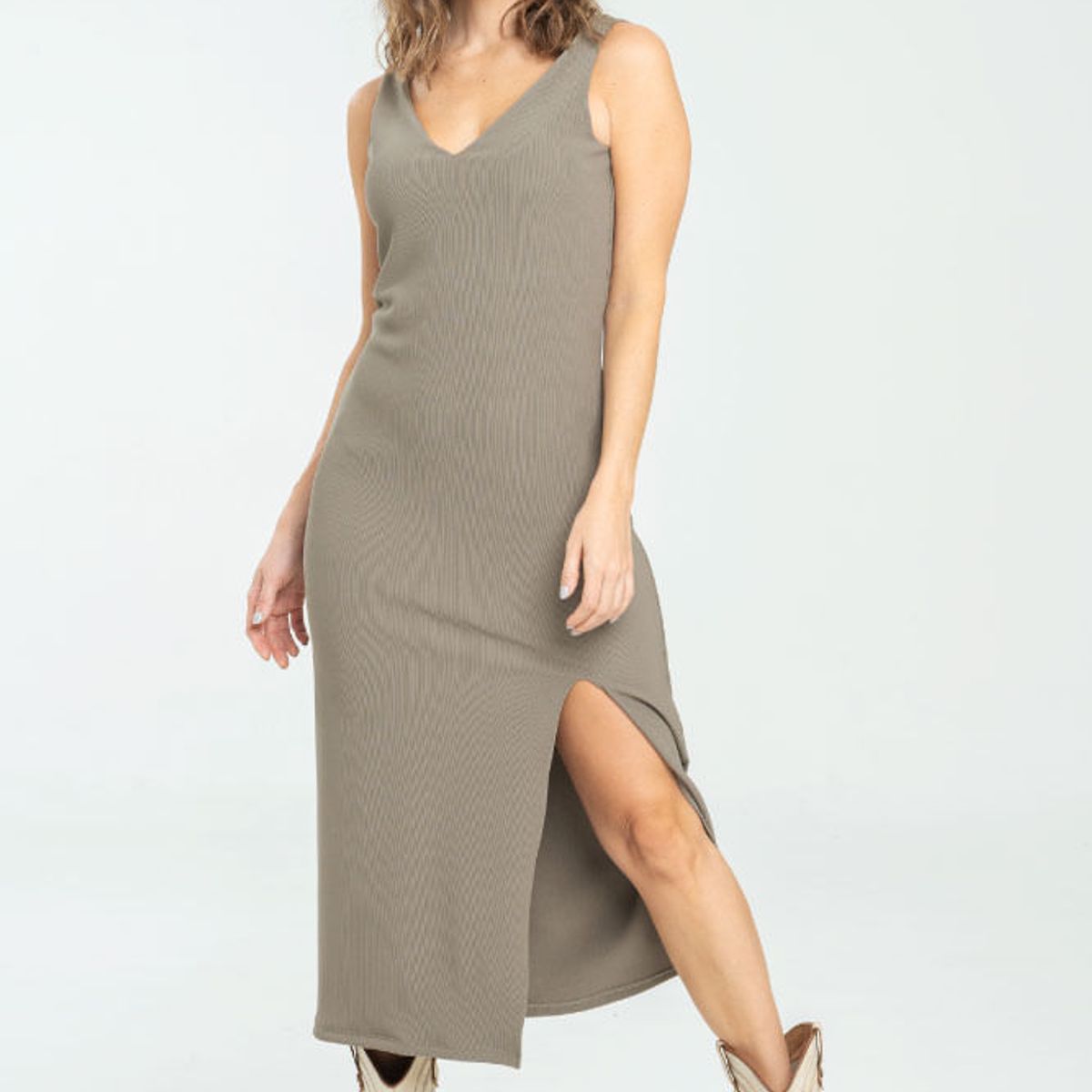 RAGGED - Vestido punto midi Cafe taupe Ragged