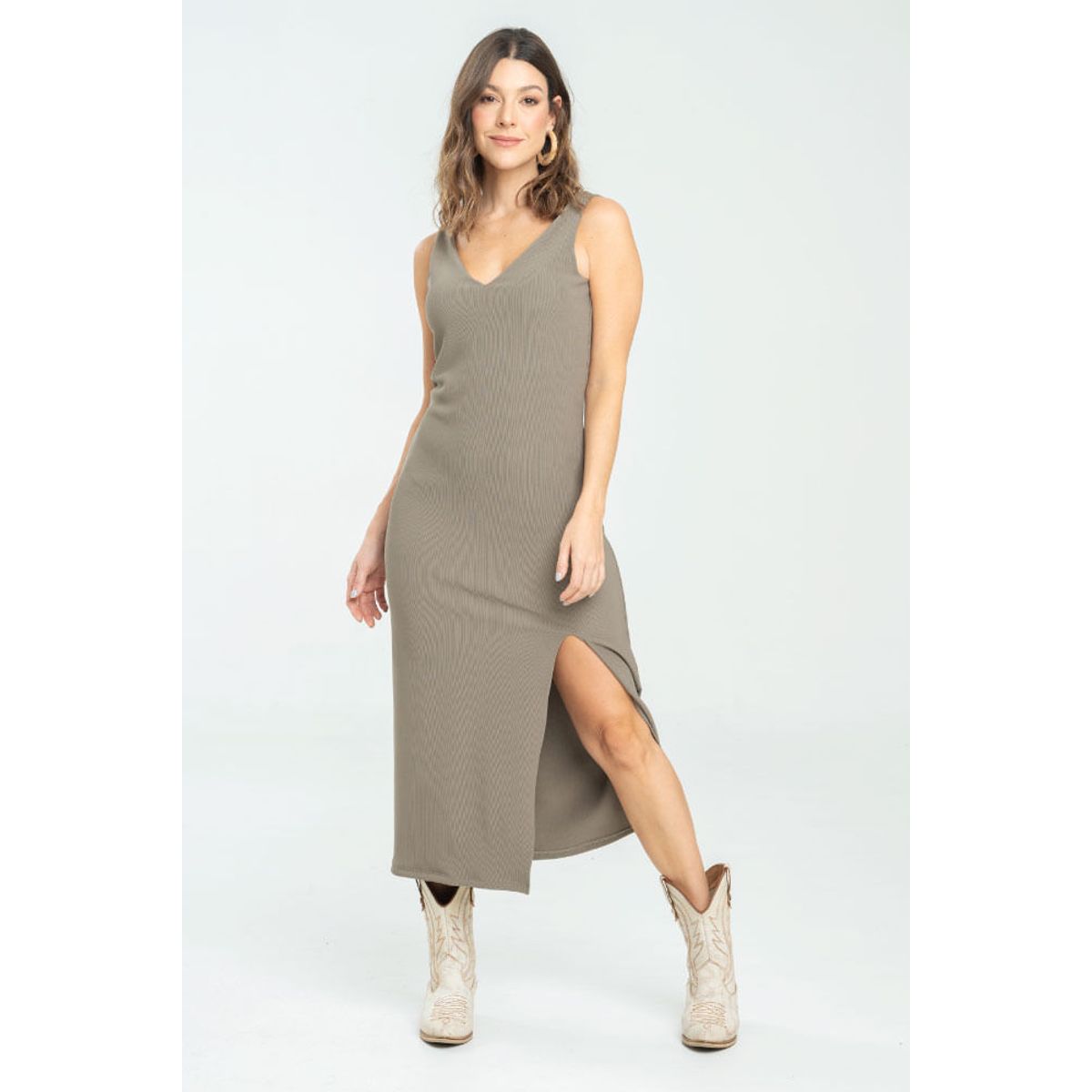 RAGGED - Vestido punto midi Cafe taupe Ragged